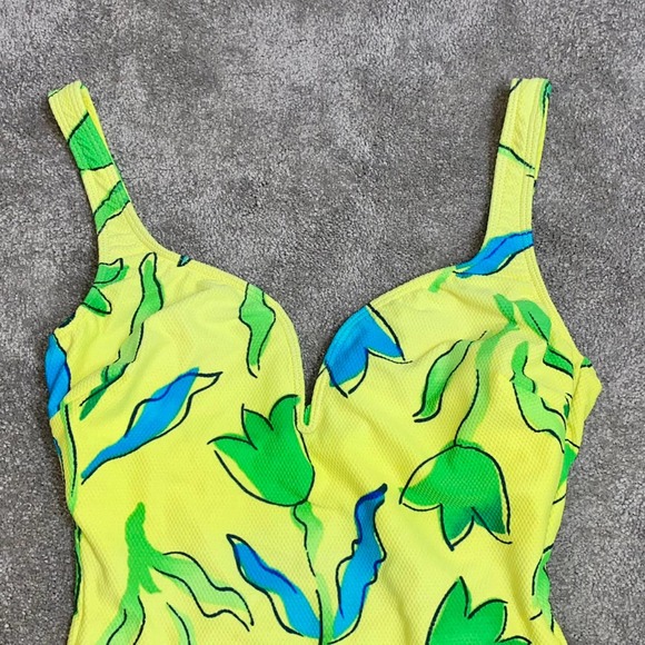 L 12 VTG La Blanca One Piece Textured Low Back Neon Bright Flower Print Swimsuit - Picture 5 of 9